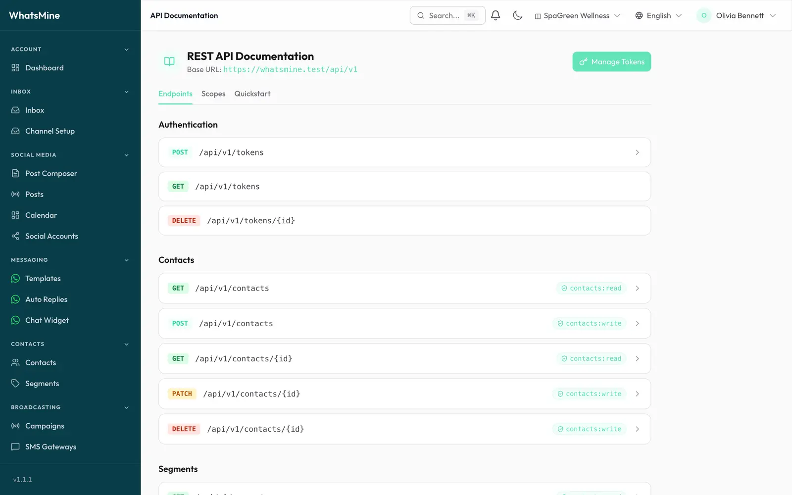 The in-app API reference at /app/api-docs