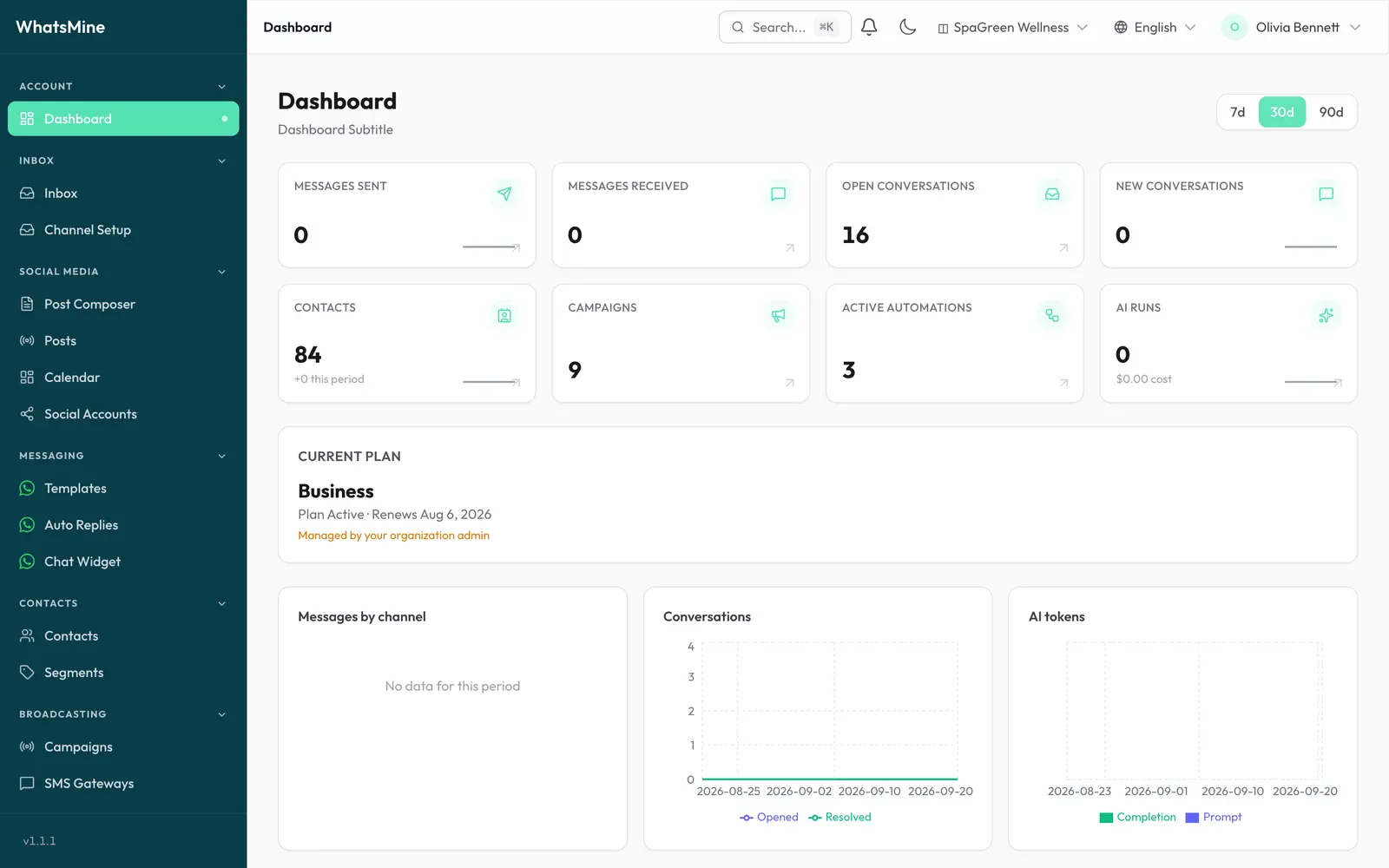 The app dashboard with the module sidebar