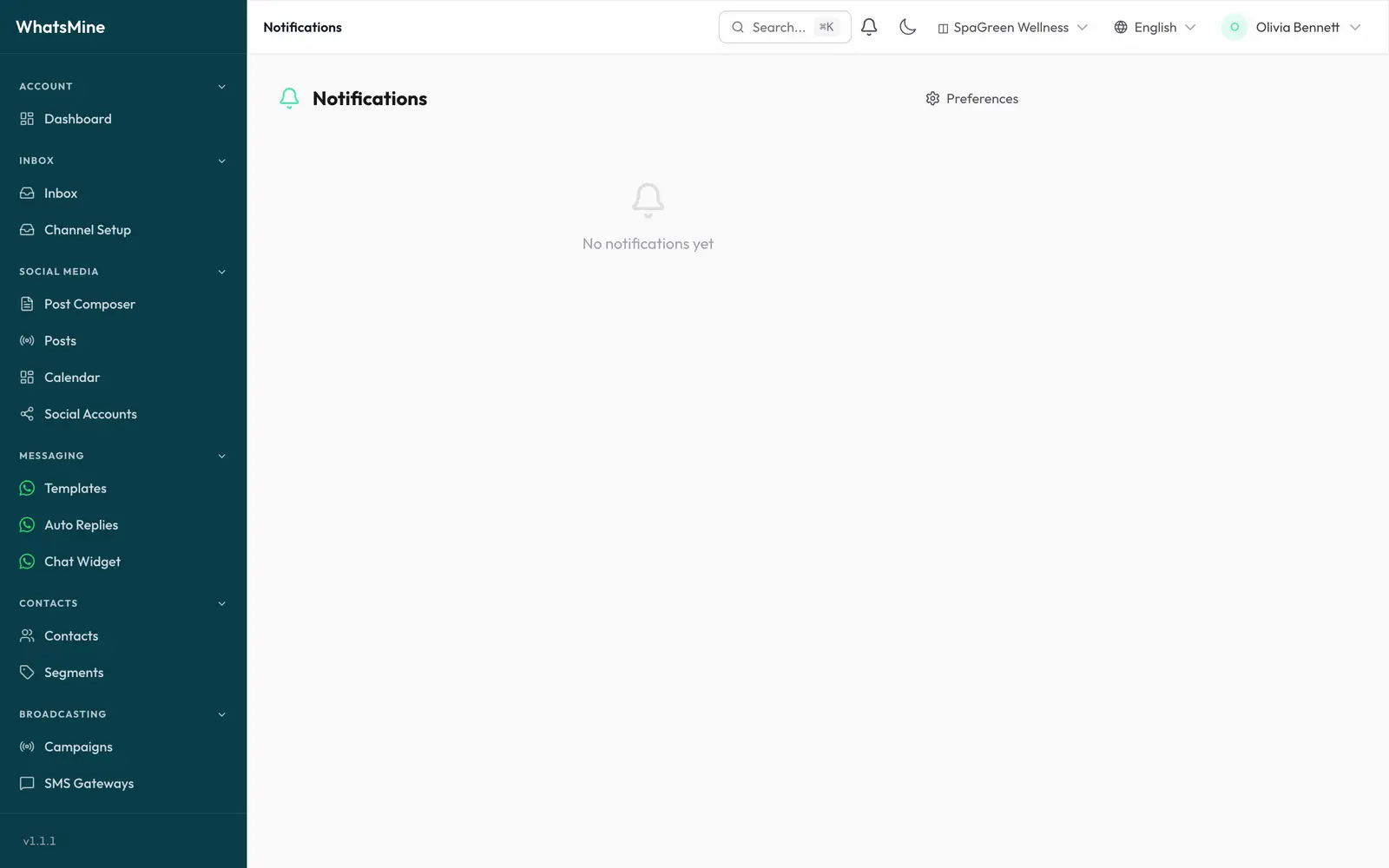 The notification centre listing recent events