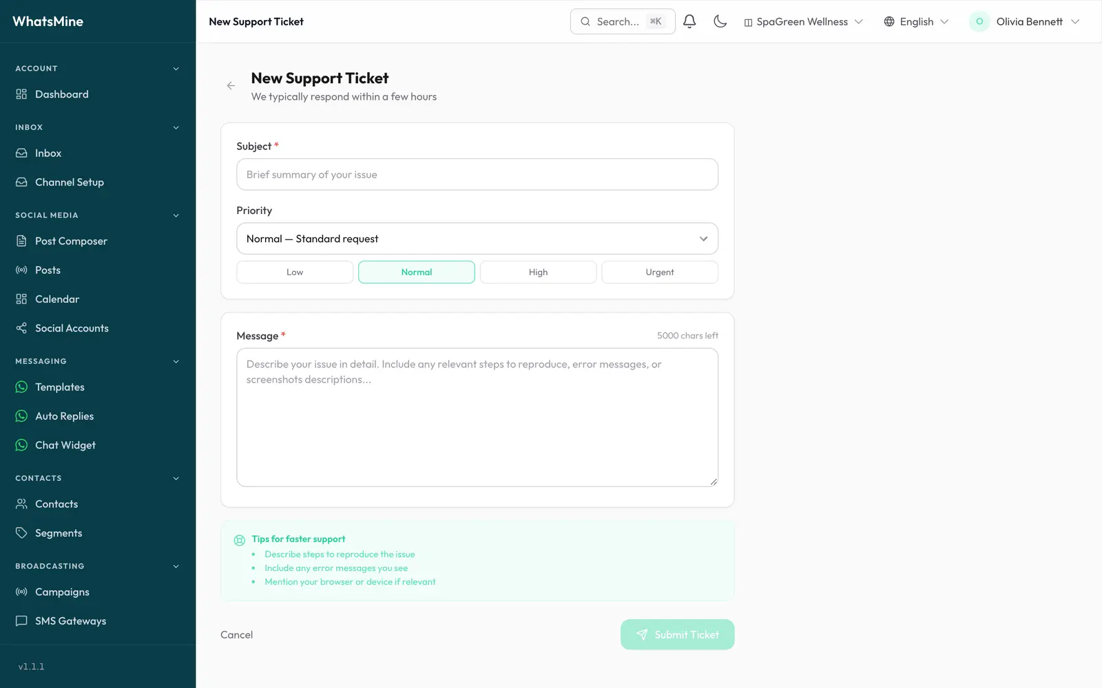 Creating a support ticket