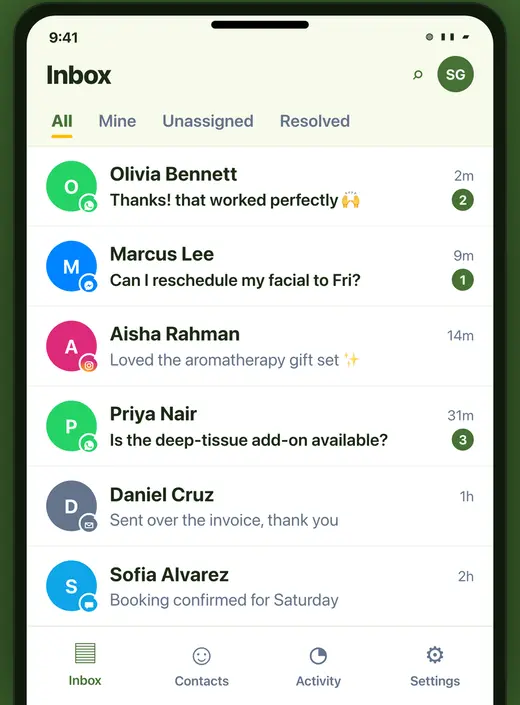 WhatsMine Agent on Android — the team inbox